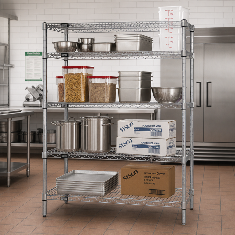 Product image #2 for Quantum Wire Shelving Starter Kit, 72 in. W x 30 in. D x 86 in. H, 4-Shelf, Chrome Plated