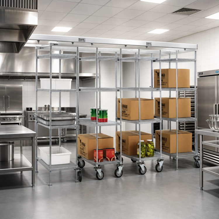 Product image #2 for Eagle Master Trak Overhead Track High-Density Storage Mobile Unit Kit for 18-Inch Shelves, 86-Inch Posts, Zinc Finish