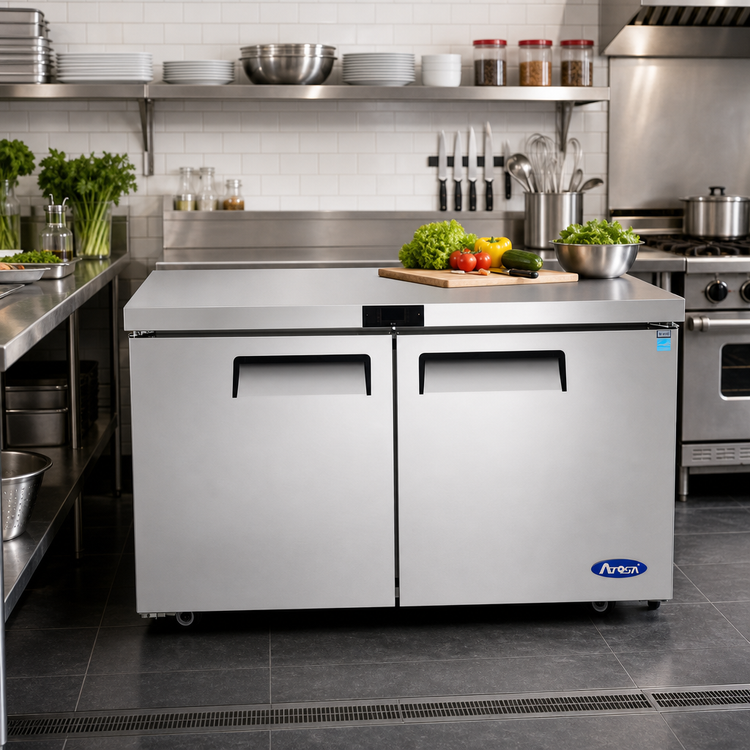 Product image #3 for Atosa Two-Section Undercounter Reach-In Refrigerator, 48-1/4 Inch W, 13.38 Cu. Ft., Solid Doors
