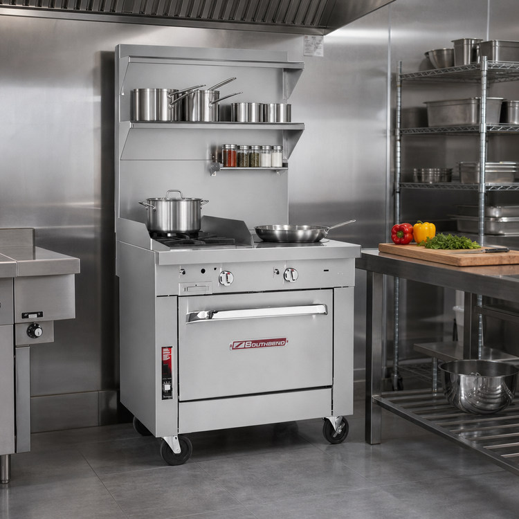 Product image #2 for Southbend Platinum Heavy Duty 32-Inch Gas Range with 2 Open Burners, 16-Inch Hot Top, and Cabinet Base