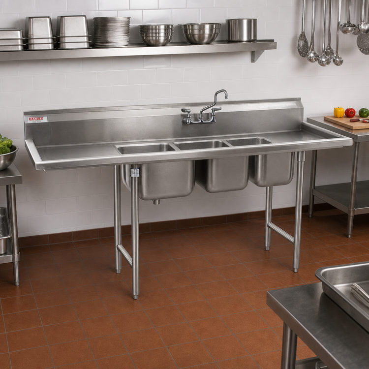 Product image #2 for Eagle Group 412 Series 3-Compartment Stainless Steel Sink with 24-Inch Left Drainboard