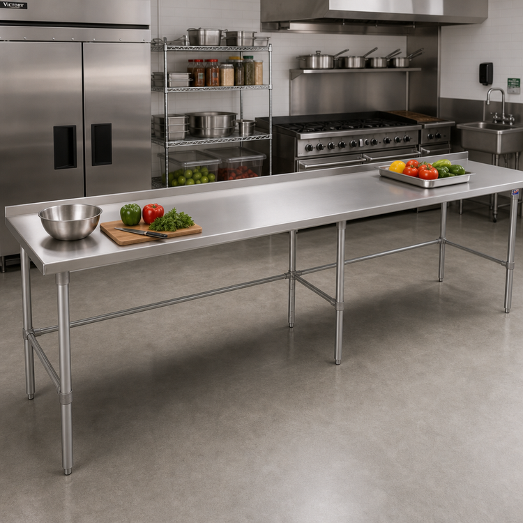Product image #2 for John Boos Stallion 144" x 24" Stainless Steel Work Table with 1-1/2" Rear Up-Turn and Safety Edge