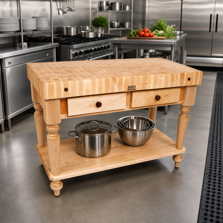 Product image #3 for John Boos Cucina Rustica 30-Inch x 24-Inch End-Grain Maple Butcher Block Work Table with Drawer and Shelf