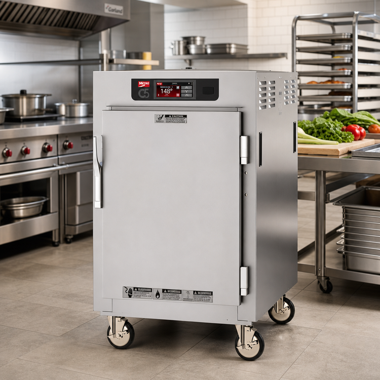 Product image #2 for Metro C5 8 Series 1/2-Height Pass-Thru Heated Holding Cabinet with Touch-Screen Controls, 8-Pan Capacity, and Combination Doors