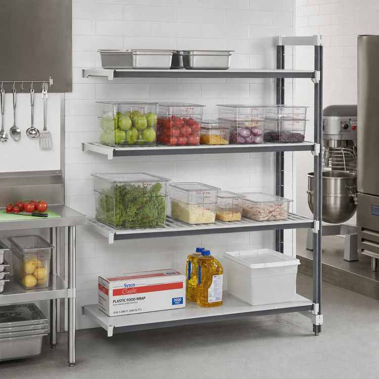 Product image #2 for Camshelving Elements XTRA 60-Inch x 21-Inch x 84-Inch Stationary Add-On Polymer Shelving Unit, 4-Shelf, Vented & Solid, Speckled Gray