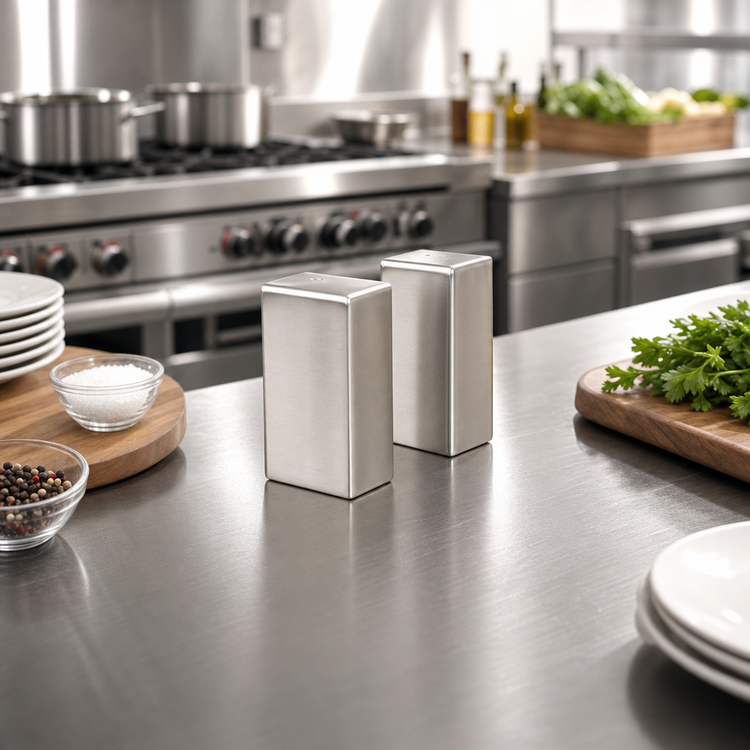 Product image #2 for Rectangular Stainless Steel Salt and Pepper Shaker Set, 2 oz., Brushed Finish