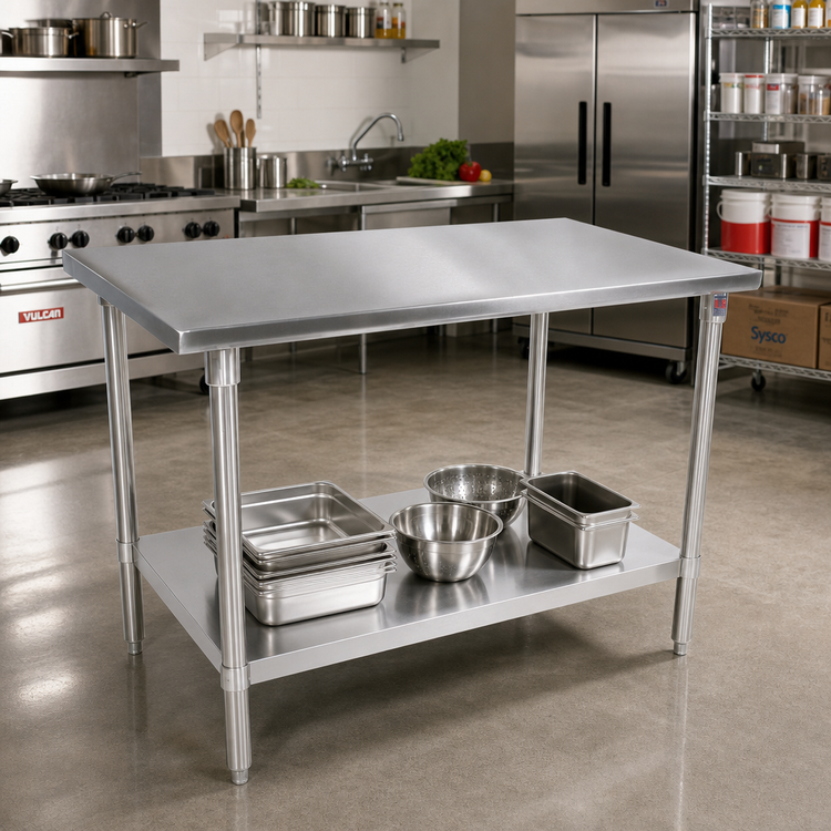 Product image #2 for John Boos 72" x 48" 16-Gauge 300 Series Stainless Steel Top Work Table with Adjustable Undershelf