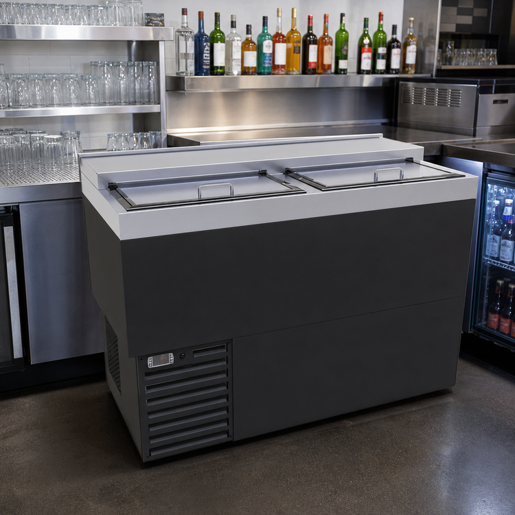 Product image #2 for Glastender 48-Inch Underbar Glass Froster / Mug Froster with Dual Top Sliding Doors, Black Vinyl Exterior