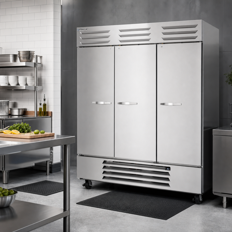 Product image #3 for Beverage-Air Vista® Series Three-Section Reach-In Refrigerator, 70.19 Cu. Ft., Solid Doors, Bottom-Mount Self-Contained