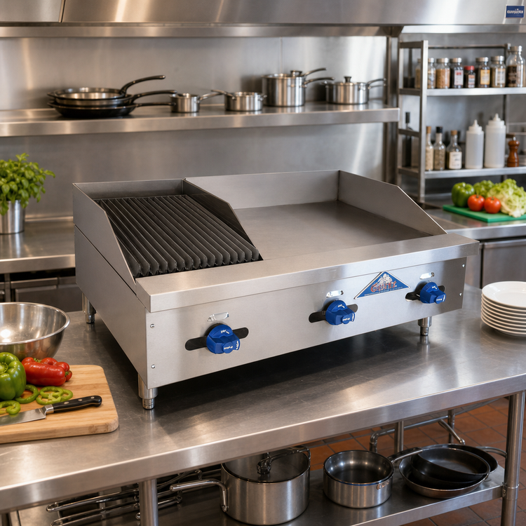 Product image #2 for 36-Inch Countertop Gas Char-Broiler/Griddle Combination with 12" x 24" Broiler Area and 24" x 24" Griddle