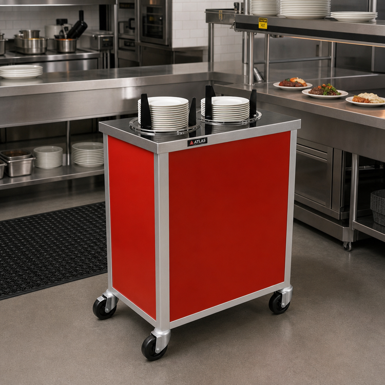 Product image #2 for Atlas Metal MEPD2H-9-1/8 Heated Mobile Plate Dispenser, Double Tube, Enclosed Base
