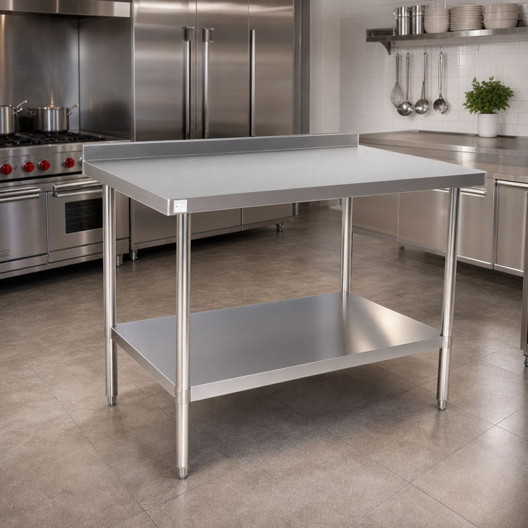 Product image #2 for Heavy Duty 60" x 30" x 38" 18/430 Stainless Steel Work Table with 2" Rear Up-Turn, Undershelf, and Legs