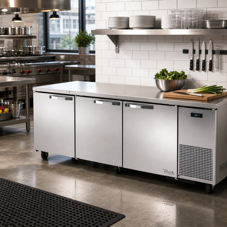 Product image #2 for True SPEC SERIES 3-Section Deep Undercounter Solid Door Refrigerator, Stainless Steel, Side-Mounted Self-Contained