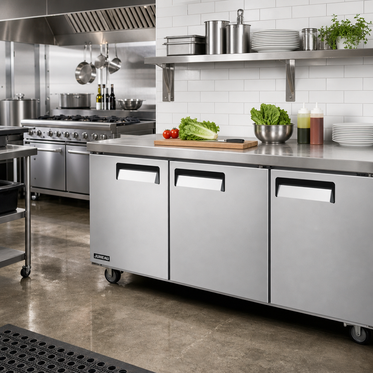 Product image #3 for Juneau 72-Inch Three-Section Undercounter Reach-In Refrigerator, 11 Cu. Ft., Solid Doors
