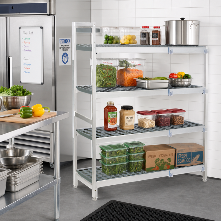 Product image #2 for Fermostock 4-Tier Corner Expansion Shelving Unit, 68W x 14D x 66H, Anodized Aluminum with Polymer Inserts