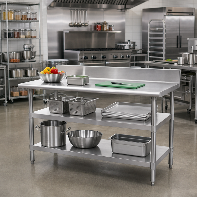 Product image #2 for Eagle Group Adjustable 18/430 Stainless Steel Work Table Undershelf, 132 x 30 Inches