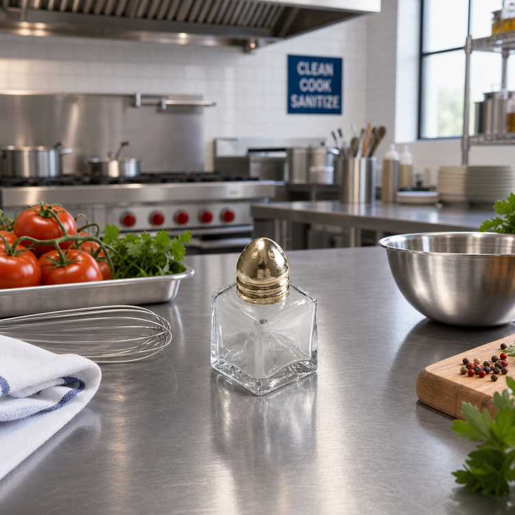 Product image #2 for Winco Square Glass Salt and Pepper Shaker with Brass Top, 1/2 oz.