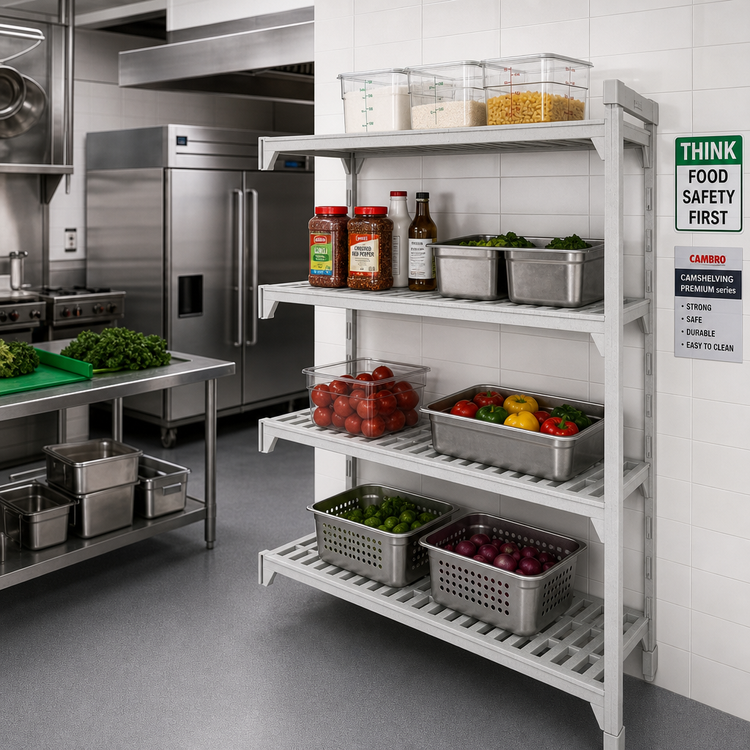 Product image #3 for Cambro Camshelving Premium 4-Shelf Vented Add-On Shelving Unit, 21" Deep x 42" Wide x 64" High, Speckled Gray