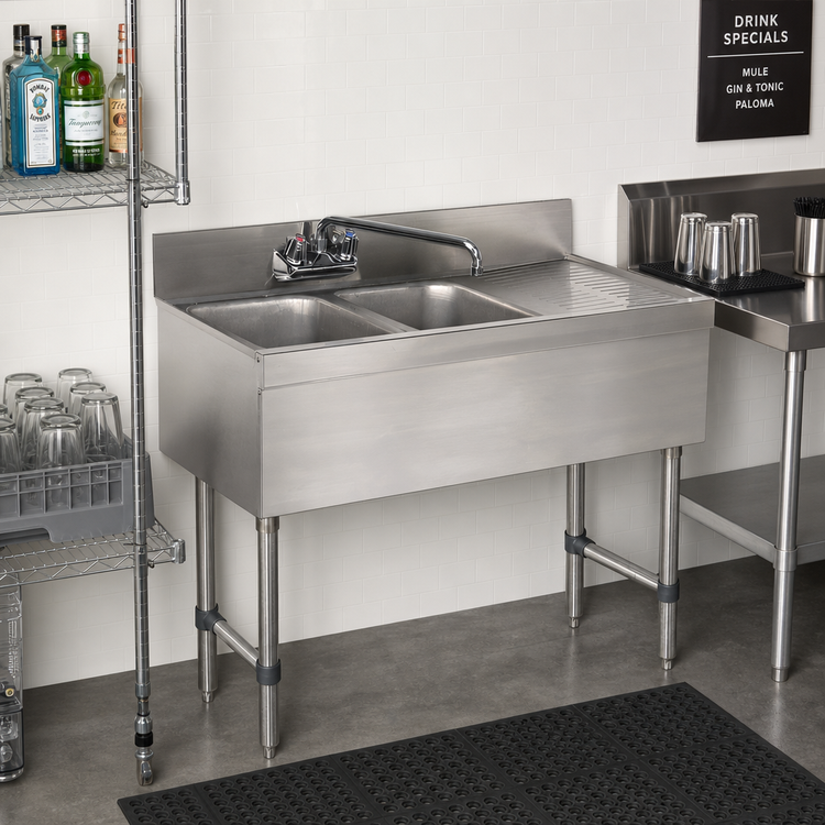 Product image #2 for Advance Tabco Special Value Series 2-Compartment Stainless Steel Bar Sink Unit with Right Drainboard and Splash-Mount Faucet, 36 Inch Wide
