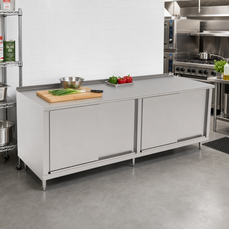 Product image #2 for John Boos 144-Inch x 30-Inch Stainless Steel Cabinet Base Work Table with Sliding Doors and 1-1/2-Inch Rear Upturn