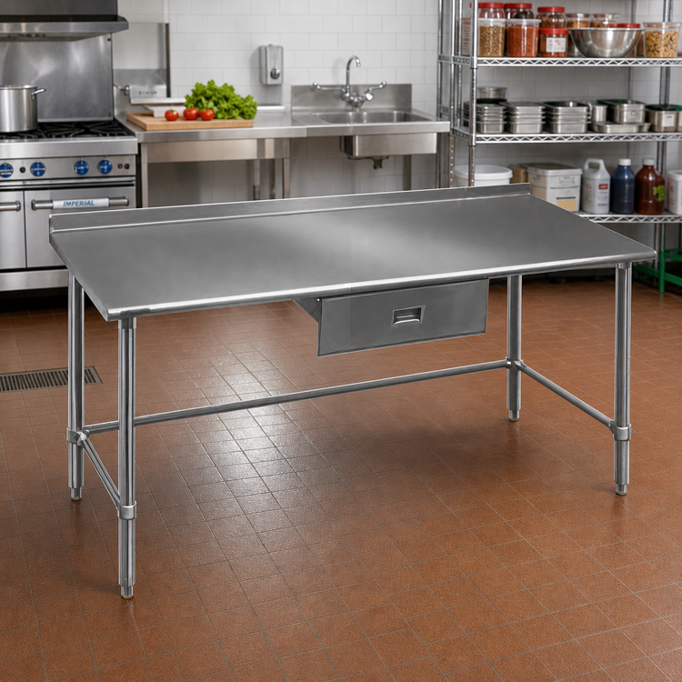 Product image #2 for Eagle Budget Series 60-Inch x 30-Inch 430 Stainless Steel Open-Base Work Table with 1-1/2-Inch Rear Up-Turn