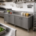 Thumbnail image #2 for Enclosed Base Stainless Steel Work Table with Hinged Doors, 120-Inch x 24-Inch, 5-Inch Backsplash