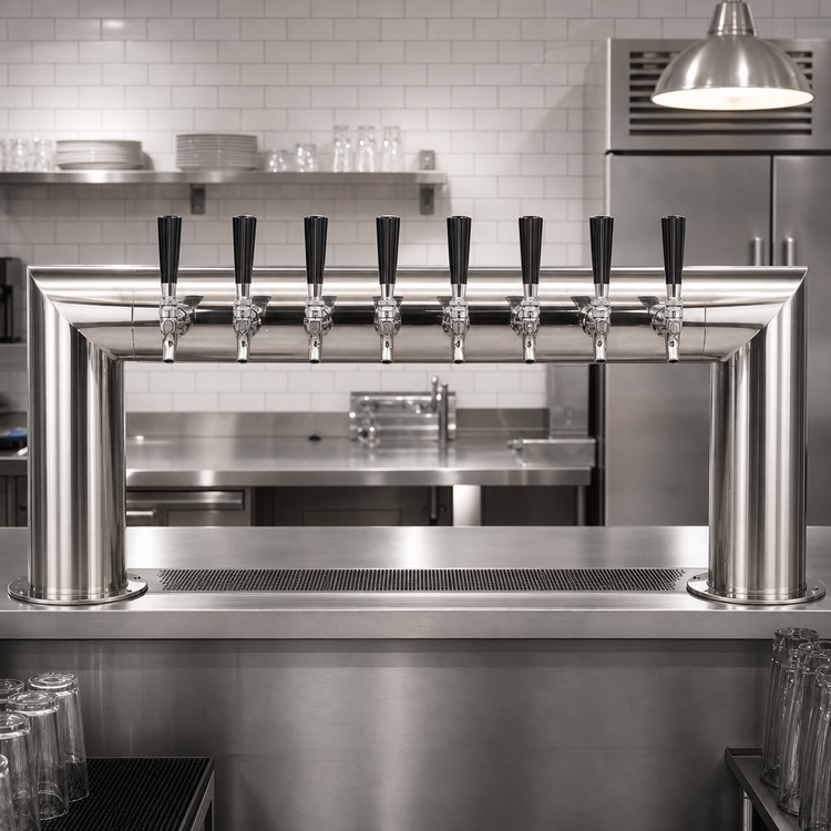 Product image #2 for Countertop Pass-Thru 8-Faucet Glycol-Cooled Draft Beer Tower, Polished Stainless Steel