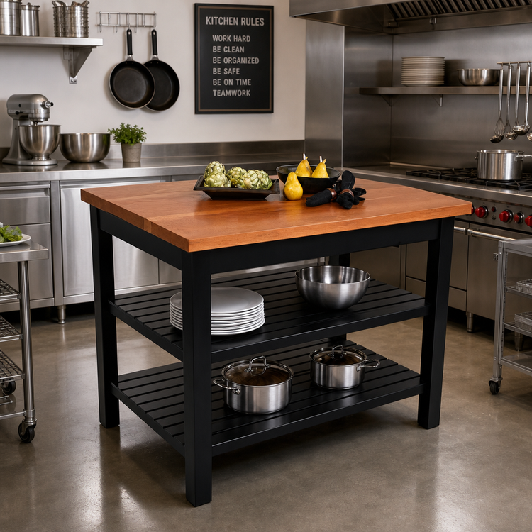 Product image #2 for Rouge et Noir Le Classique 36-Inch Island Work Table with American Cherry Top and 2 Undershelves