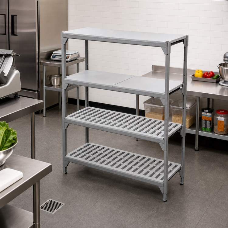 Product image #3 for Cambro Camshelving Premium 21-Inch Deep x 48-Inch Wide 4-Shelf Vented and Solid Polymer Shelf Kit