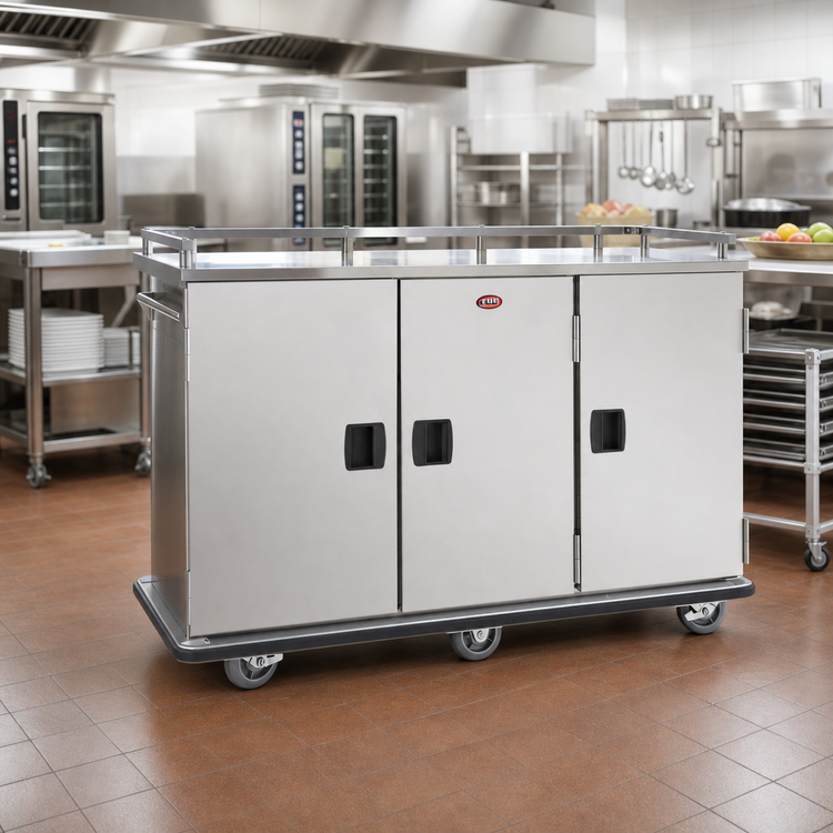 Product image #3 for FWE ETC-24 24-Tray 3-Section Mobile Non-Insulated Stainless Steel Patient Tray Cart