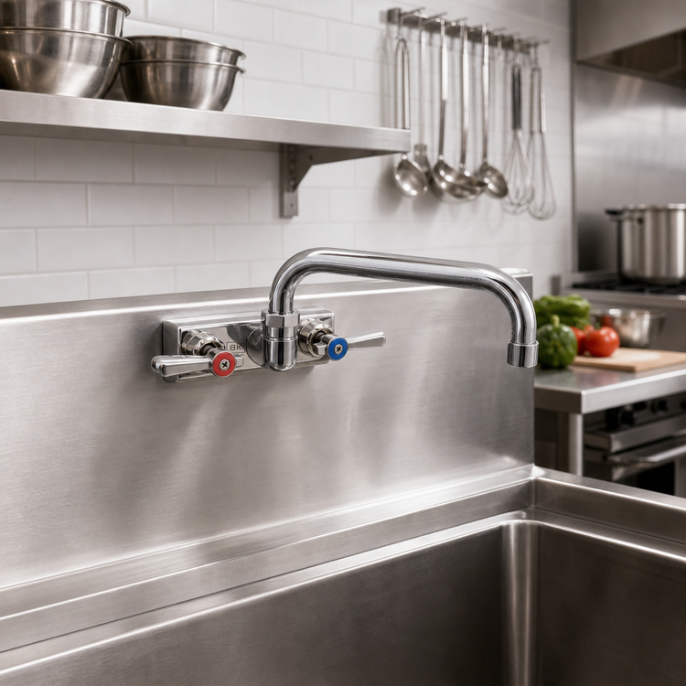 Product image #2 for BK Resources Evolution Splash-Mounted Commercial Faucet with 8-Inch Swing Spout