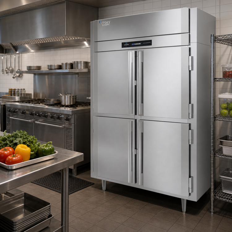 Product image #2 for Victory UltraSpec Shallow-Depth Two-Section Reach-In Freezer, 41.35 Cu. Ft., 4 Half-Height Solid Hinged Doors