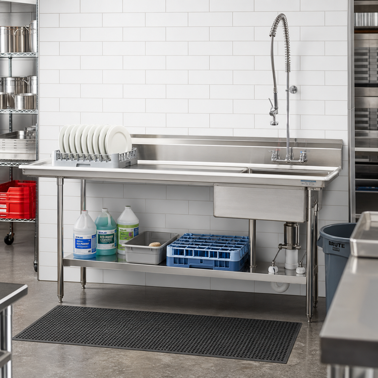 Product image #2 for Eagle Group 48-Inch Straight Soiled Dishtable with Pre-Rinse Sink, 8-Inch Backsplash, Left-to-Right Operation
