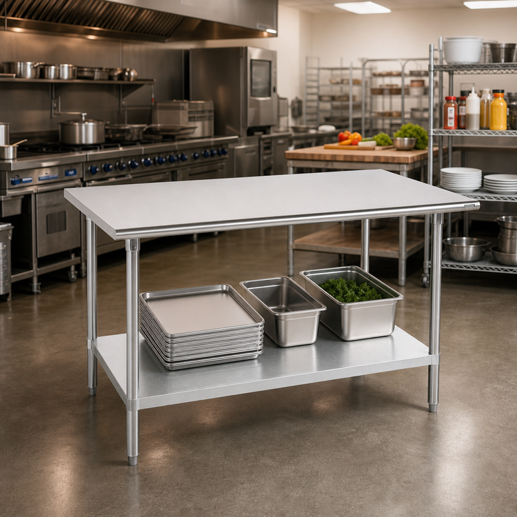 Product image #2 for Advance Tabco 60" x 30" Flat Top 16-Gauge 430 Stainless Steel Work Table with Galvanized Undershelf