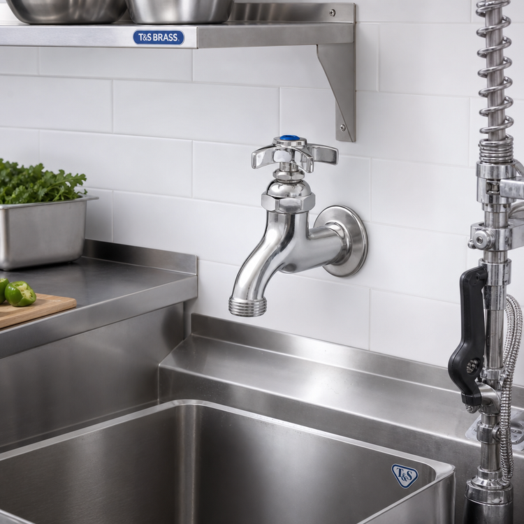 Product image #2 for T&S Brass Heavy-Duty Wall-Mount Single Sink Faucet with 4-Inch Reach and Hose Outlet