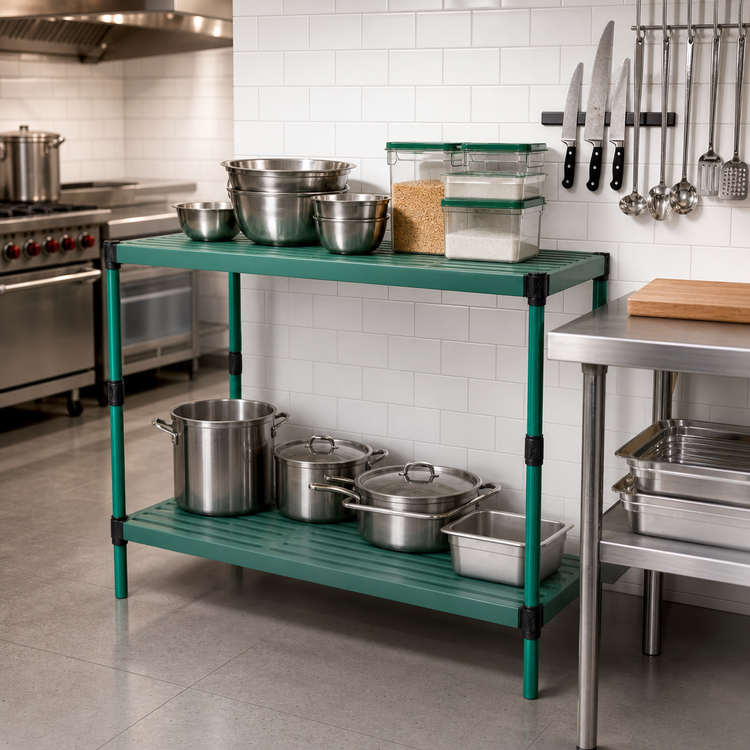Product image #2 for QuadPlus Solid Polymer Shelf Mat with Quad-Adjust Frame, 54 x 18 Inches, Green