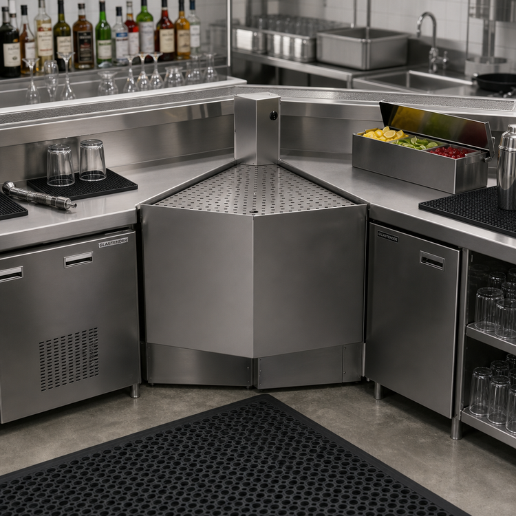 Product image #2 for Glastender Underbar Outside Wedge Corner Drainboard, 45° Angle, 24-Inch Deep, Stainless Steel, No Legs