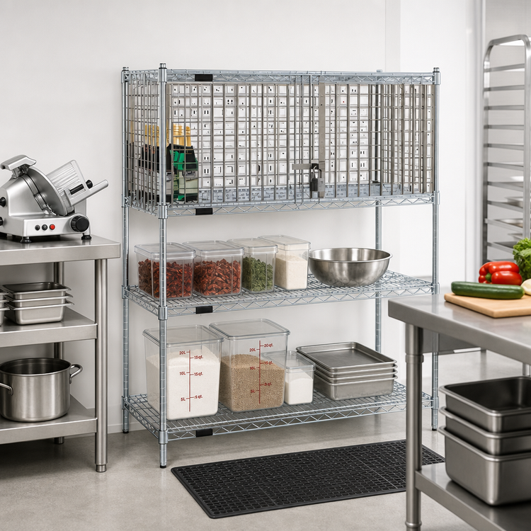 Product image #2 for 21-Inch Wide x 30-Inch Deep Wire Shelving Security Enclosure Kit with Hinged Doors, Zinc Finish