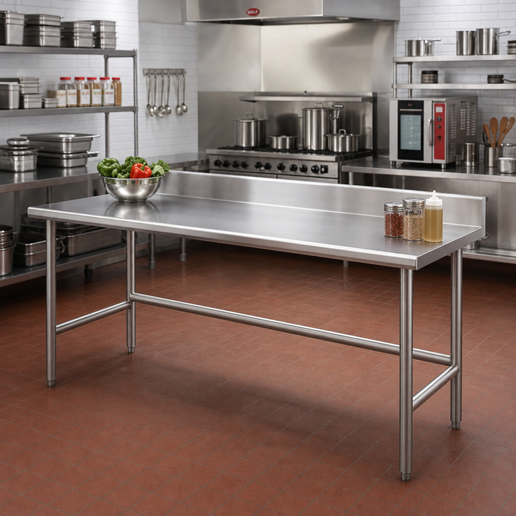 Product image #2 for Advance Tabco 144-Inch x 24-Inch 14-Gauge 304 Stainless Steel Work Table with 5-Inch Backsplash