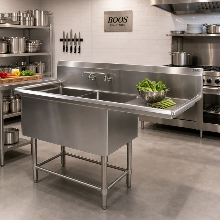 Product image #2 for John Boos Pro-Bowl 2-Compartment Floor Model Sink with Right-Hand Drainboard, 60-3/16" x 25-1/2"