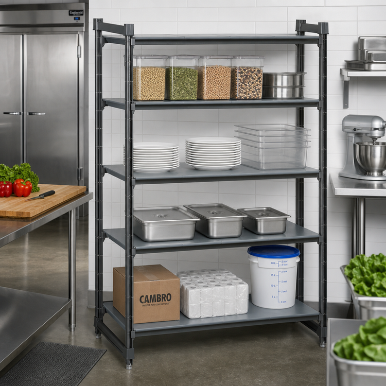 Product image #2 for Cambro Camshelving Basics Plus 4-Shelf Solid Stationary Starter Unit, 54-Inch Wide x 21-Inch Deep x 64-Inch High, Brushed Graphite