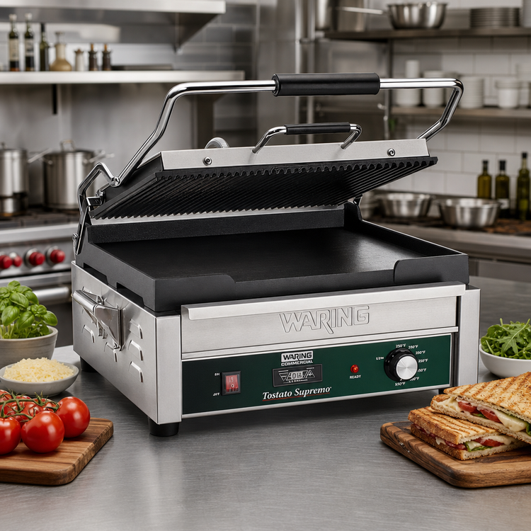 Product image #2 for Waring Commercial Dual-Surface Countertop Panini Grill with 14-1/2 x 11 Inch Cast Iron Cooking Surface
