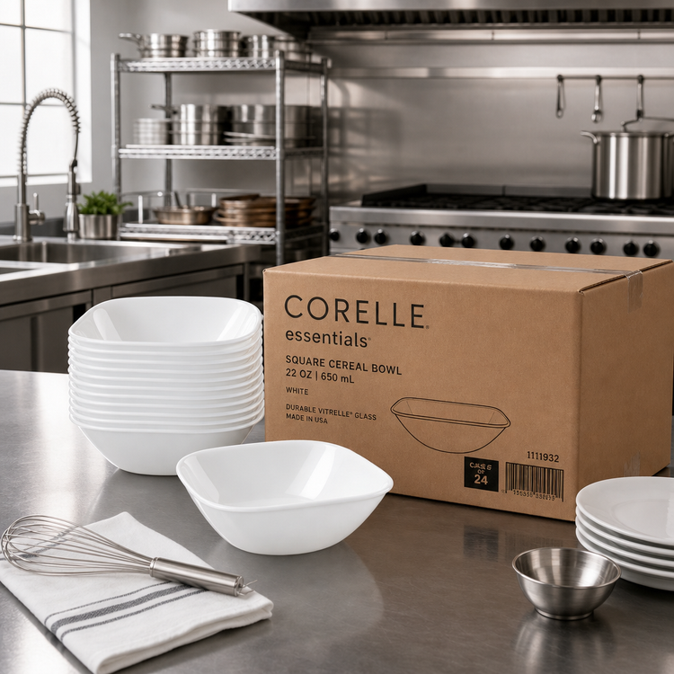 Product image #2 for Corelle Essentials Square Cereal Bowl, 22 oz, Vitrelle Glass, White, Case of 24