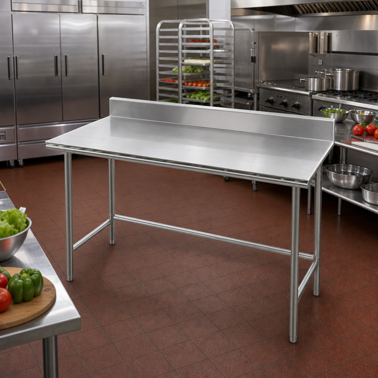 Product image #2 for Advance Tabco 120-Inch Stainless Steel Work Table with 5-Inch Backsplash and Open Crossrail Base