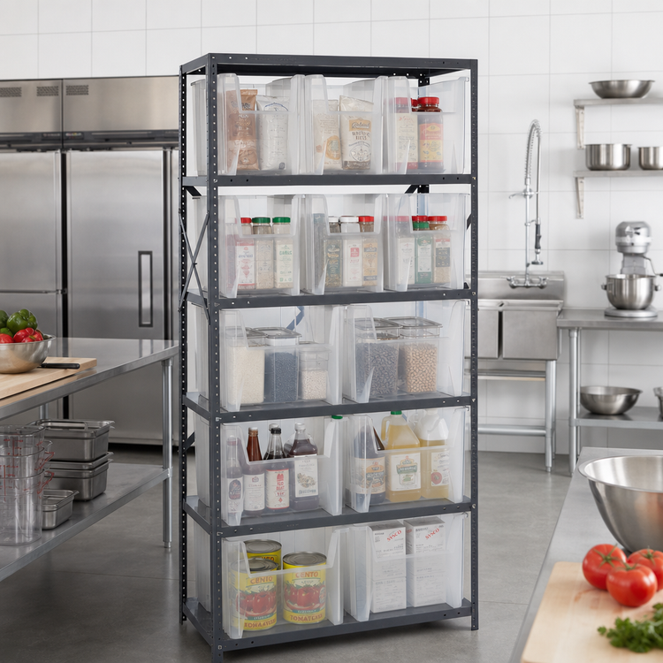 Product image #2 for Quantum Heavy-Duty Wire Shelving Unit with 6 Shelves and 12 Clear Bins, 36 x 18 x 75 Inches