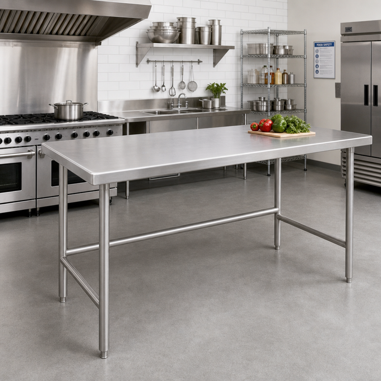 Product image #2 for Advance Tabco 72-Inch x 24-Inch 14-Gauge 304 Stainless Steel Work Table with Open Base and Countertop Edge
