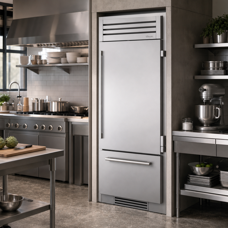 Product image #2 for True Residential 36-Inch One-Section Upright Refrigerator/Freezer Column with Bottom Freezer, Built-In Ice Maker, Left-Hinged Stainless Steel Solid Door