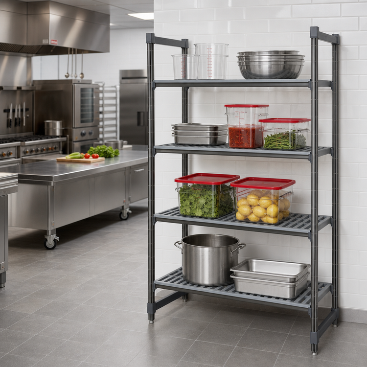 Product image #2 for Cambro Camshelving Basics Plus 5-Tier Stationary Starter Shelving Unit, 42 x 24 x 72 Inches, Vented, Brushed Graphite