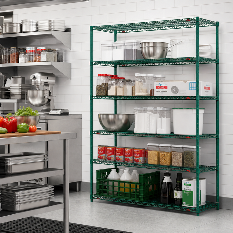 Product image #3 for Super Erecta Add-On Wire Shelving Unit, 72W x 24D x 74H, 5 Shelves, Metroseal 3 Green Epoxy Finish with Microban