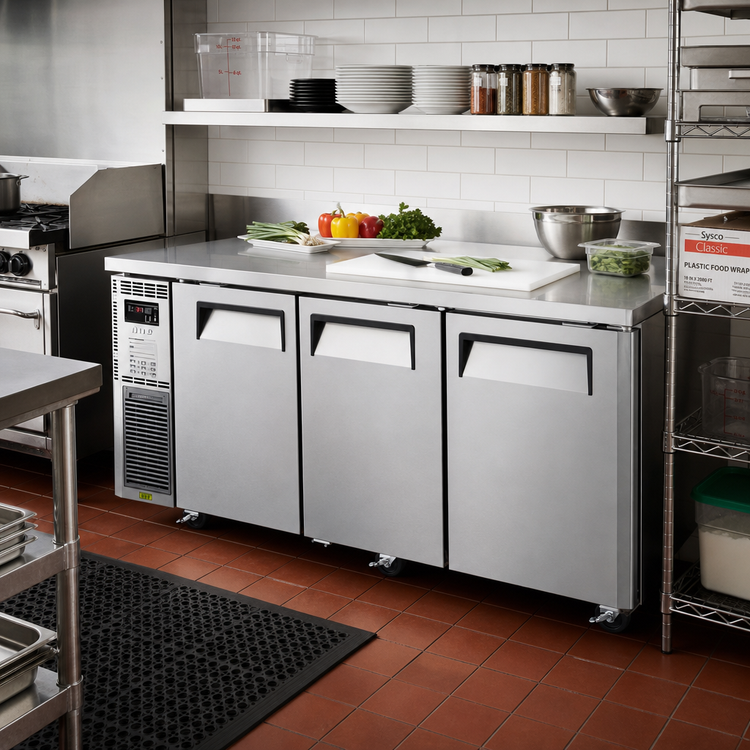 Product image #2 for Turbo Air J Series JUR-72S-N6 Narrow Three-Section Solid Door Side-Mount Undercounter Refrigerator